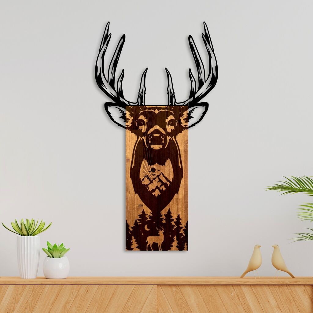 Wallity Zidna dekoracija Jelen u planini, 48 x 58 cm, Smeđa