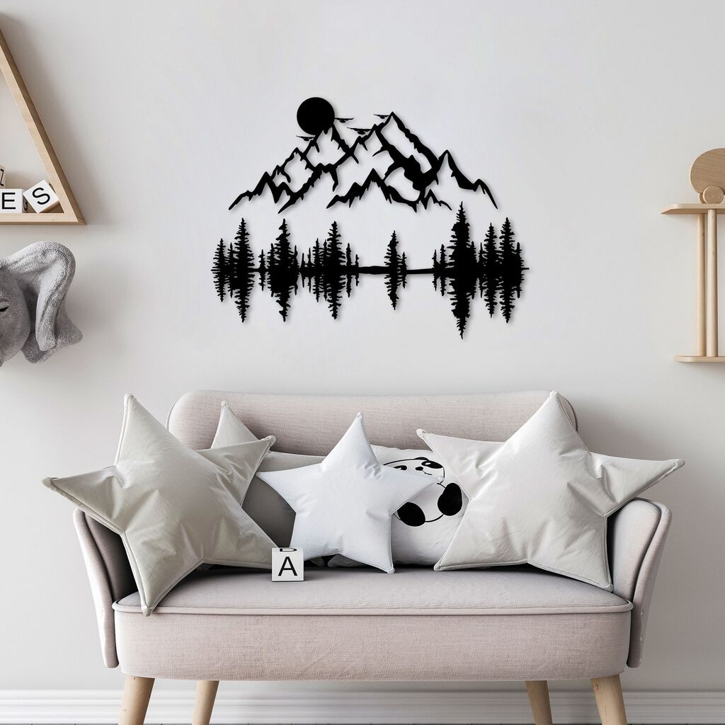 Wallity Zidna dekoracija Priroda i planina - 13, 70 x 53 cm, Crna