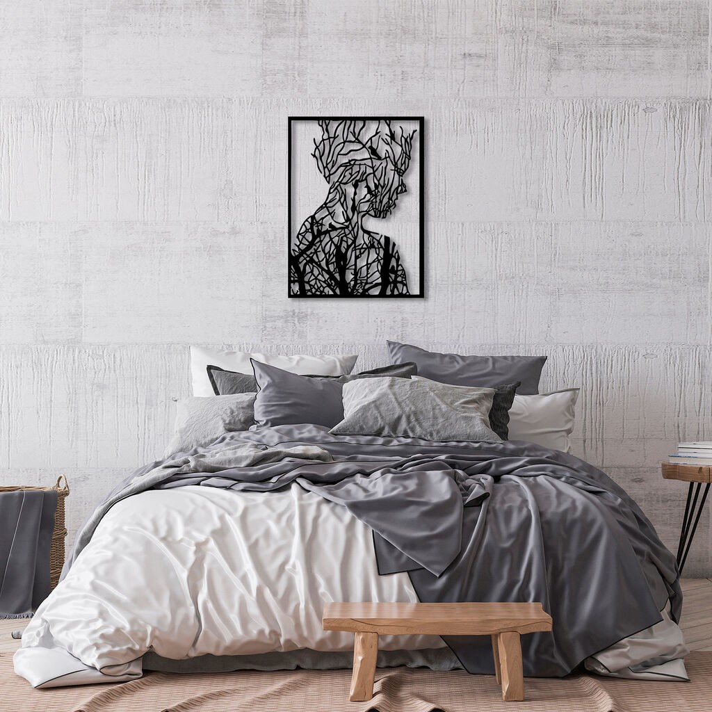 Wallity Zidna dekoracija Čovječuljak Drvo - Model 319, 52 x 70 cm, Crna