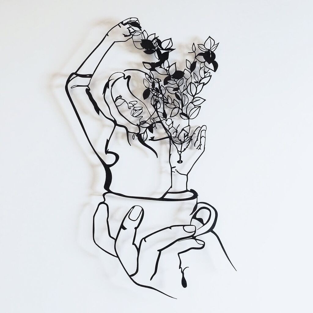 Wallity Zidna dekoracija Coffee Girl Line Art - APT744 L, 61 x 100 cm, Crna