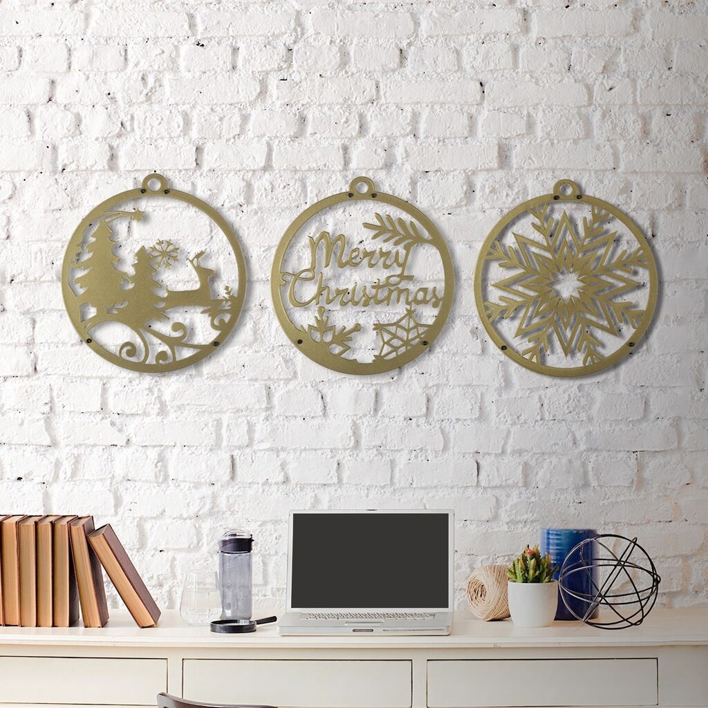 Wallity Zidna dekoracija Sretan Božić, 23 x 25 cm, zlatne boje