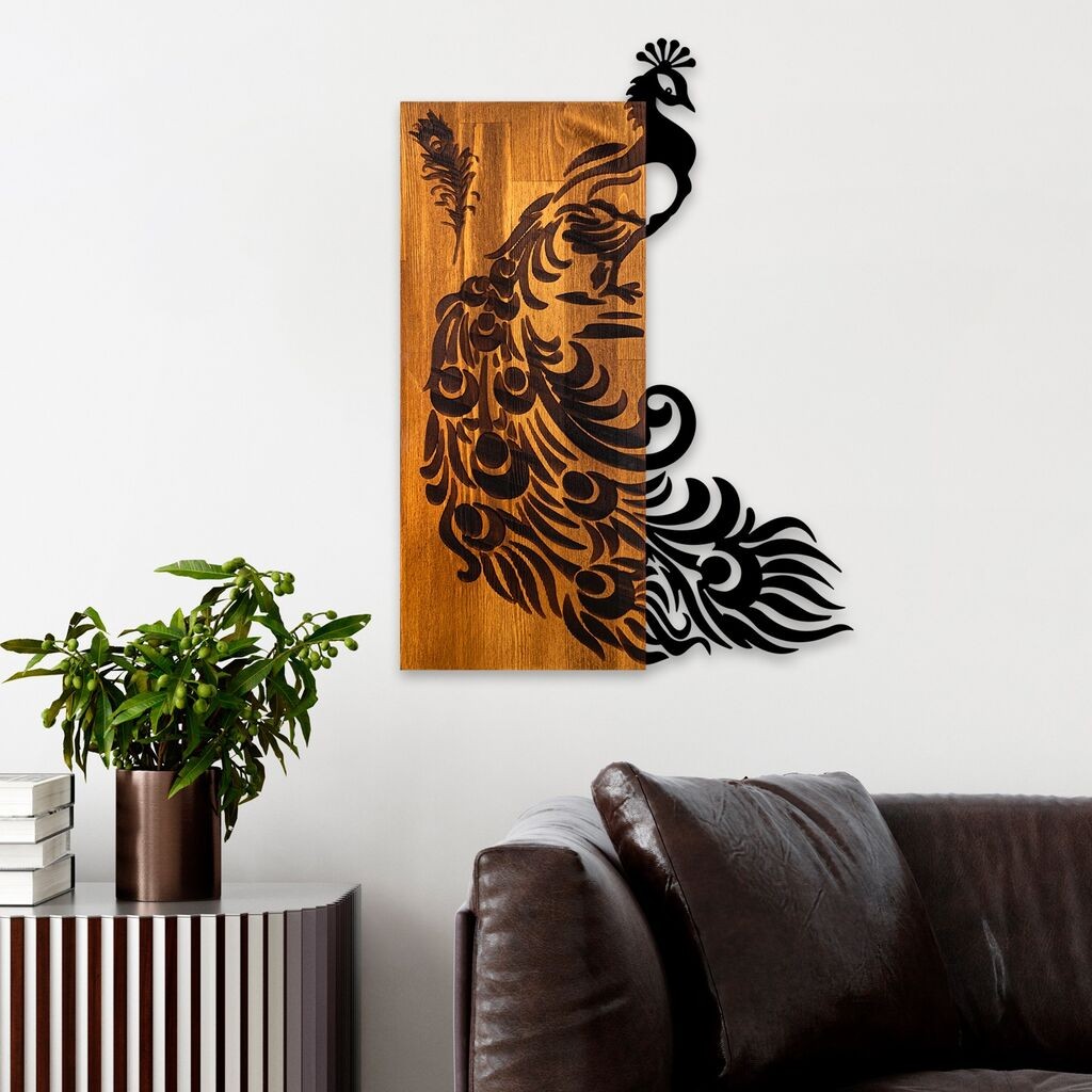 Wallity Zidna dekoracija Paun, 47 x 65 x 3 cm, Smeđa