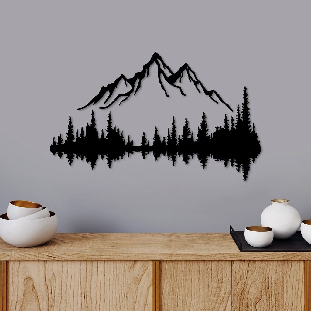 Wallity Zidna dekoracija Priroda i planina - 7, 70 x 43 cm, Crna