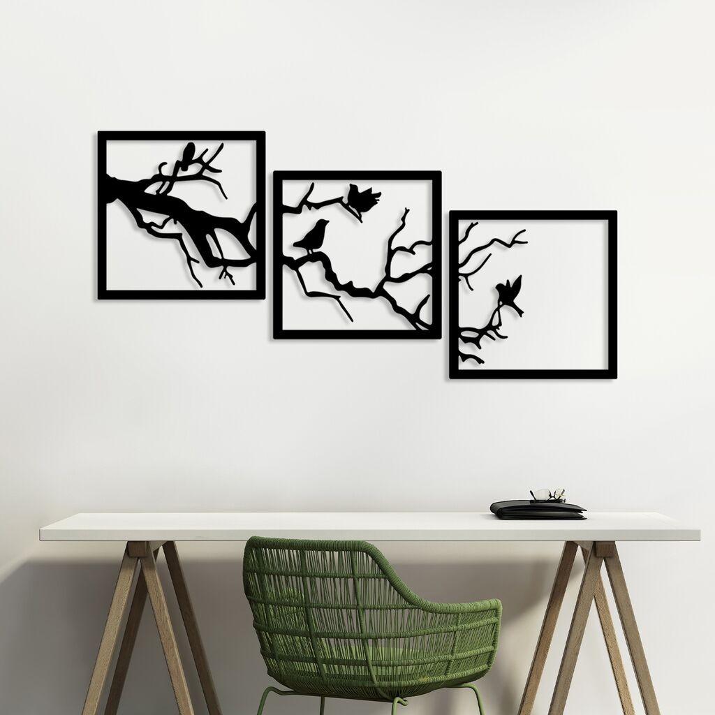 Wallity Zidna dekoracija Bough Trio B, 45x45 cm, Crna