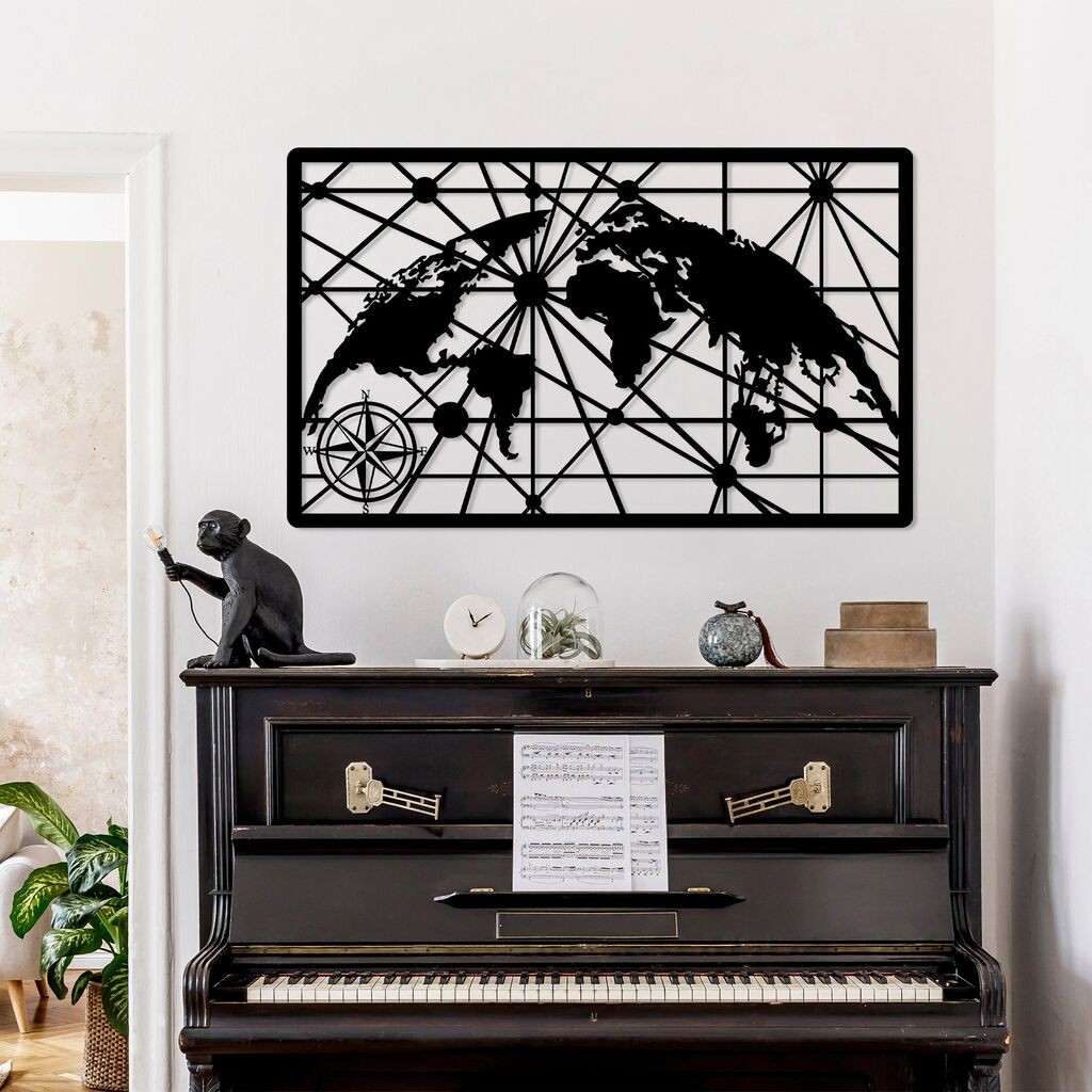 Wallity Zidna dekoracija Mapa svijeta 8-L, 60 x 100 cm, Crna