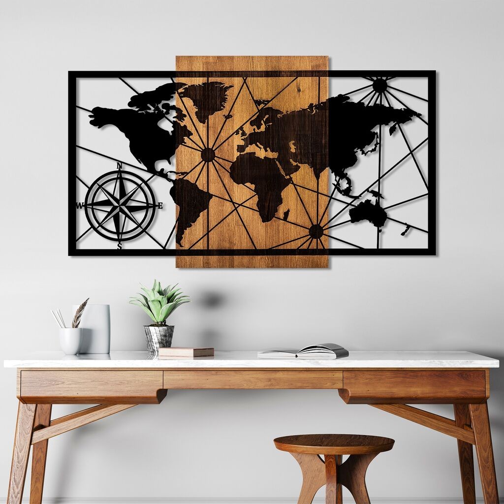 Wallity Zidna dekoracija Mapa svijeta 3-L, 70 x 120 cm, Smeđa