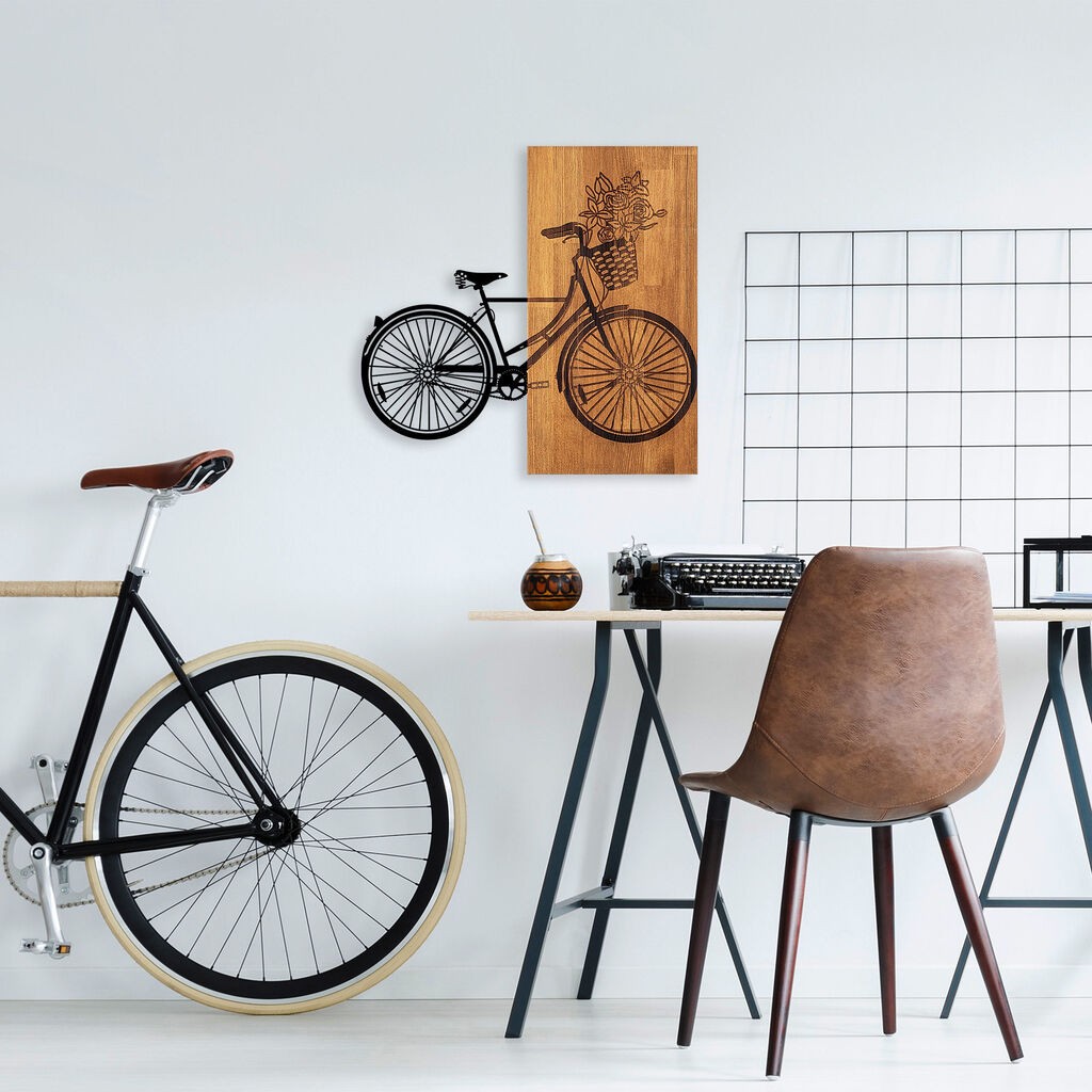 Wallity Zidna dekoracija Historijski cvjetni bicikl - M - 377, 58 x 60 cm, Smeđa