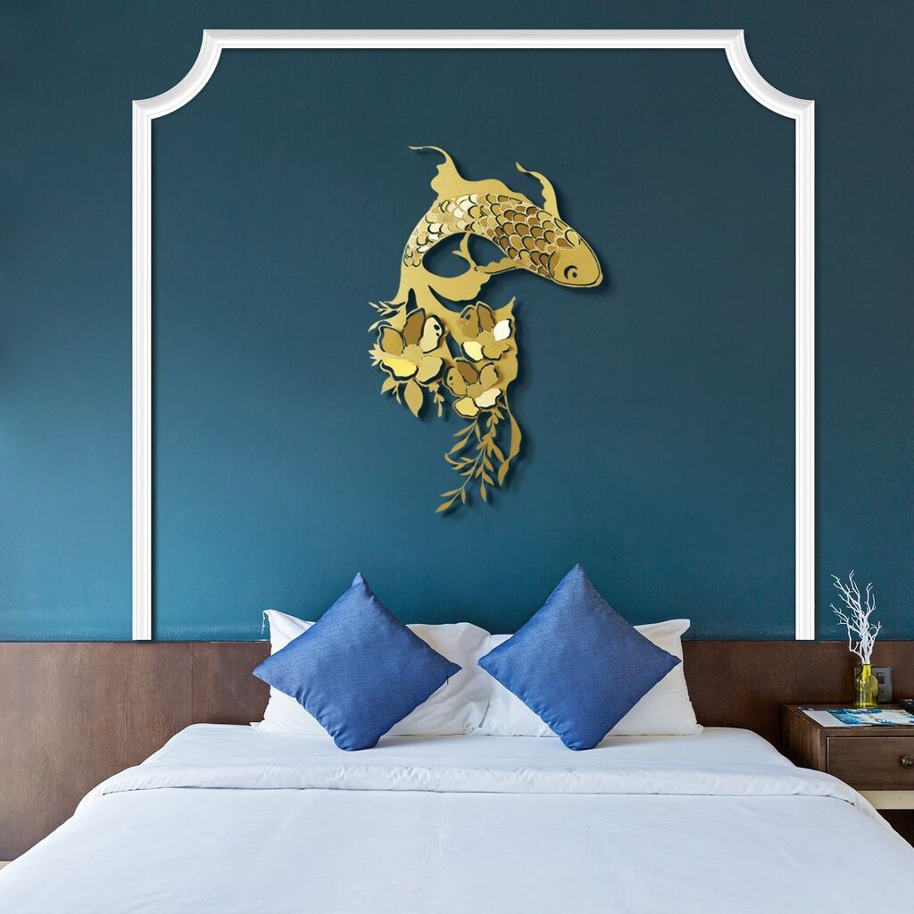 Wallity Zidna dekoracija Carpa Koi - APT748 L, 58 x 87 cm, Zlatna boja