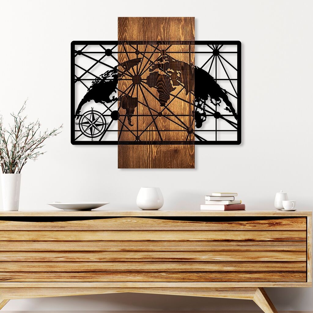 Wallity Zidna dekoracija Mapa svijeta 5-M, 57 x 64 cm, Smeđa