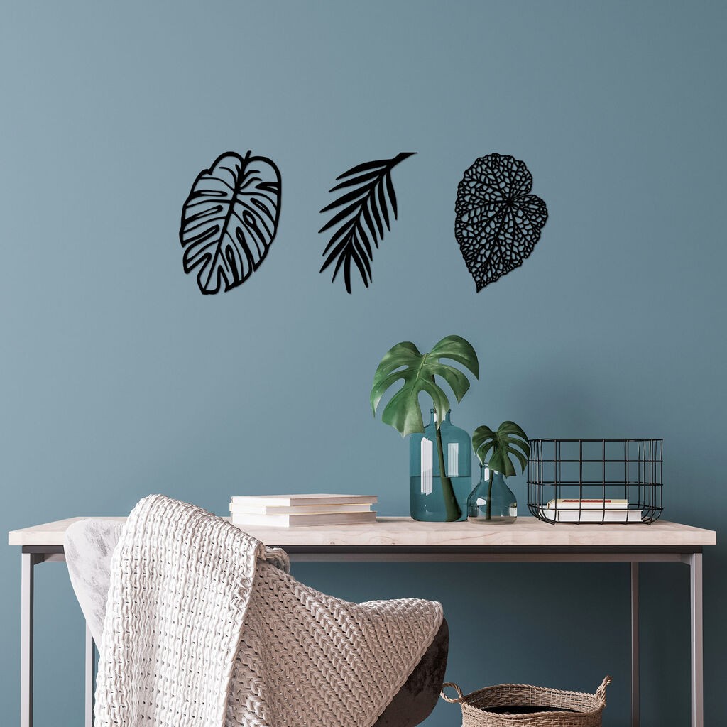 Wallity Zidna dekoracija Lišće - 509, 24 x 33 cm, Crna