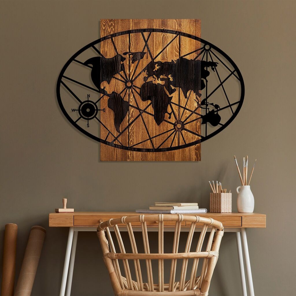 Wallity Zidna dekoracija Mapa svijeta 4-L, 70 x 92 cm, Smeđa