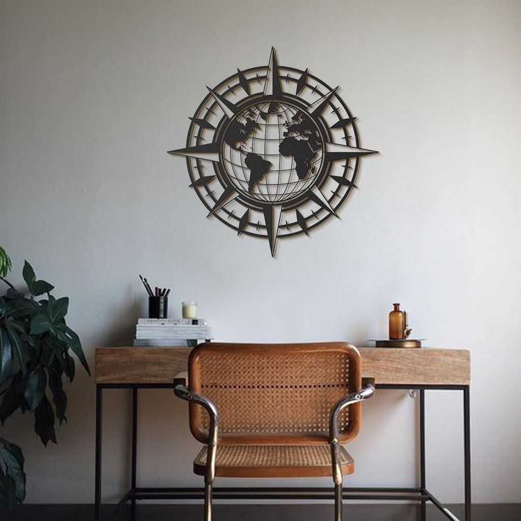 Wallity Zidna dekoracija Mapa svijeta - APT425LS, 70x70 cm, Crna