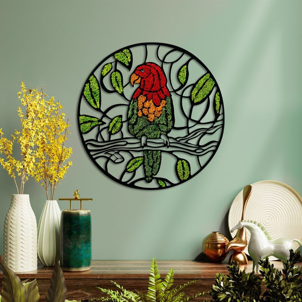 Wallity Zidna dekoracija Mahovina - Papagaj, 46 x 46 cm, Svijetlo zelena