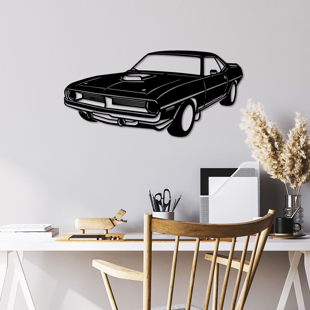Wallity Zidna dekoracija Plymouth Barracuda 1970, 60 x 29 cm, Crna