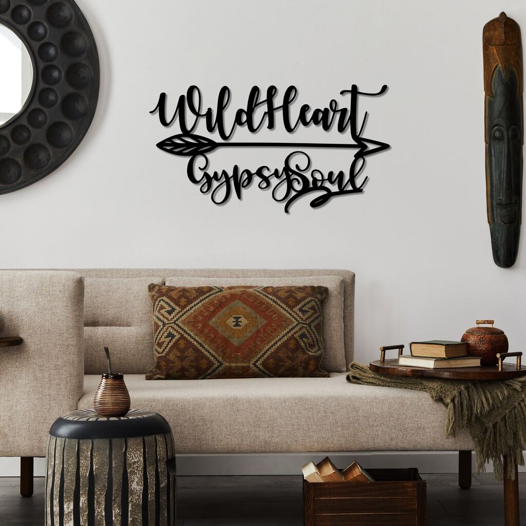 Wallity Zidna dekoracija Divlje srce Ciganska duša, 60 x 32 cm, Crna