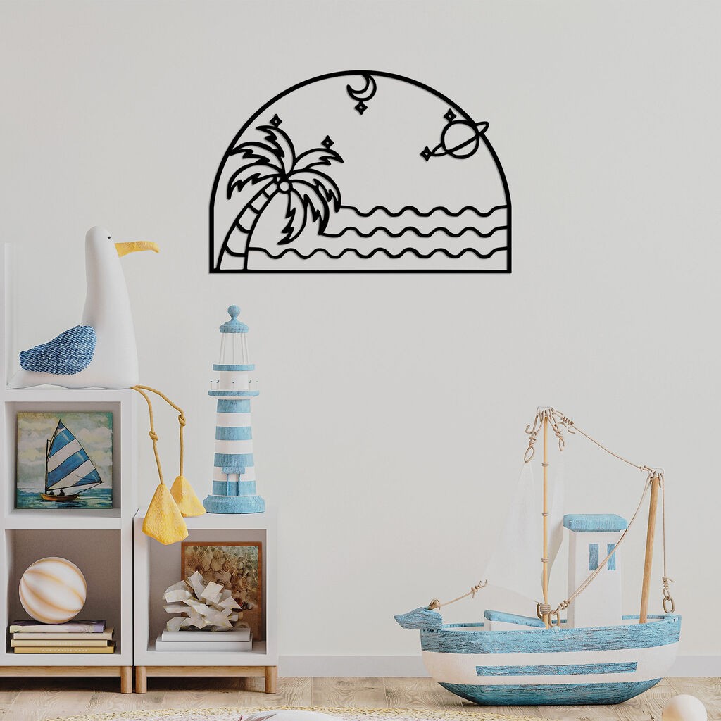 Wallity Zidna dekoracija Palma Morski Mjesec - 451, 70 x 47 cm, Crna