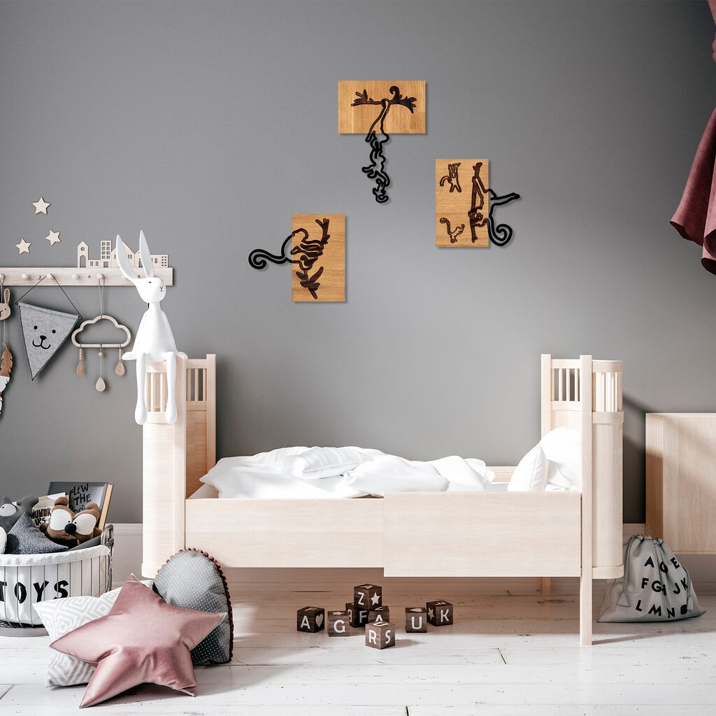 Wallity Zidna dekoracija Nestašni majmuni - 338, 26 x 3 x 25 cm, Crna