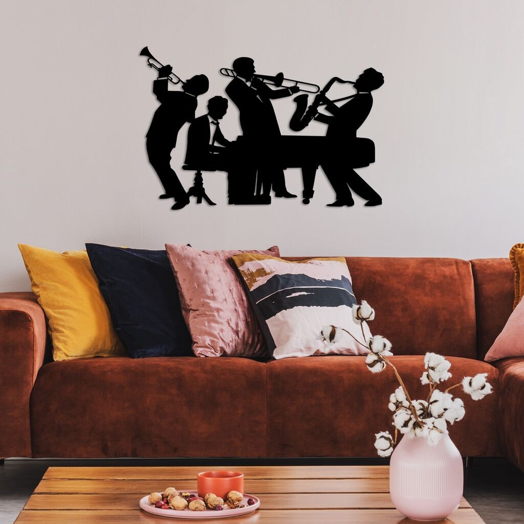 Wallity Zidna dekoracija Muzičari - L, 70 x 46 cm, Crna