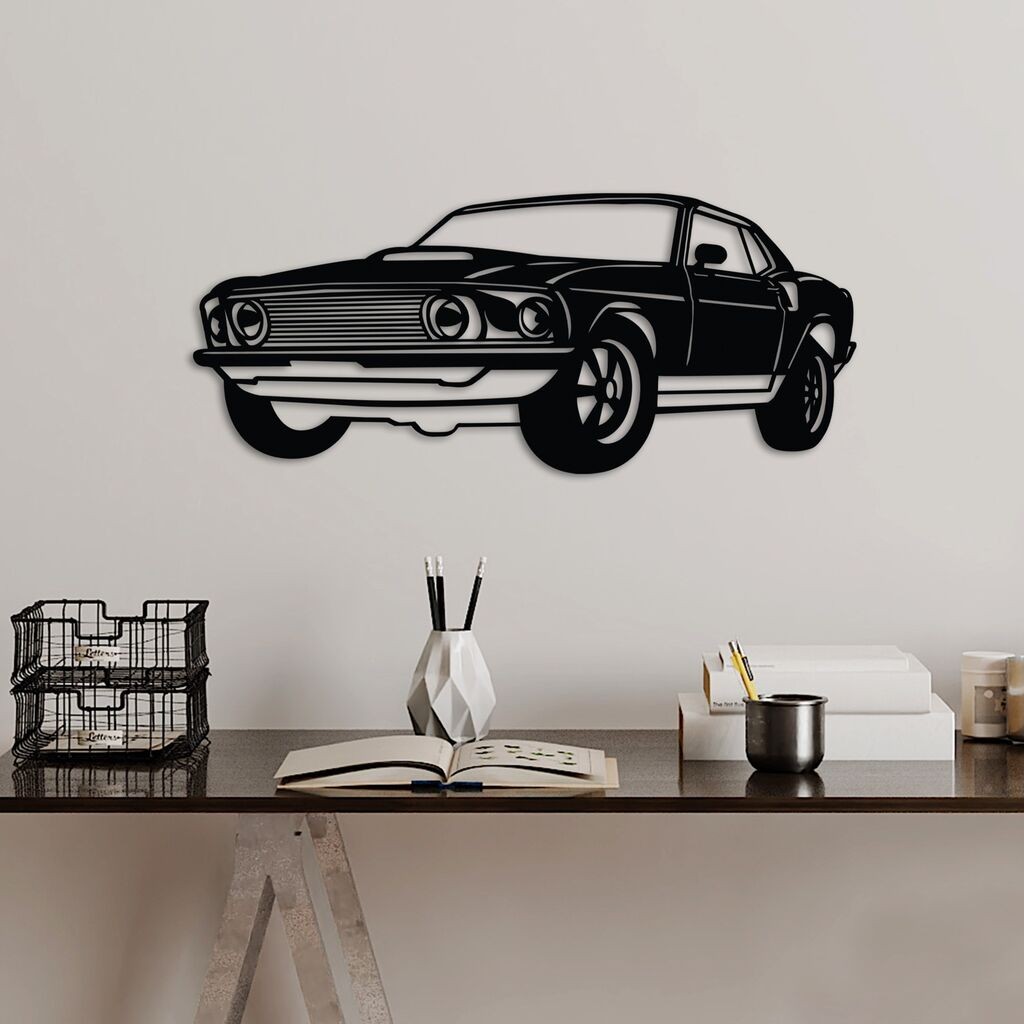Wallity Zidna dekoracija FORD Mustang 1969 Fastback, 60 x 26 cm, Crna