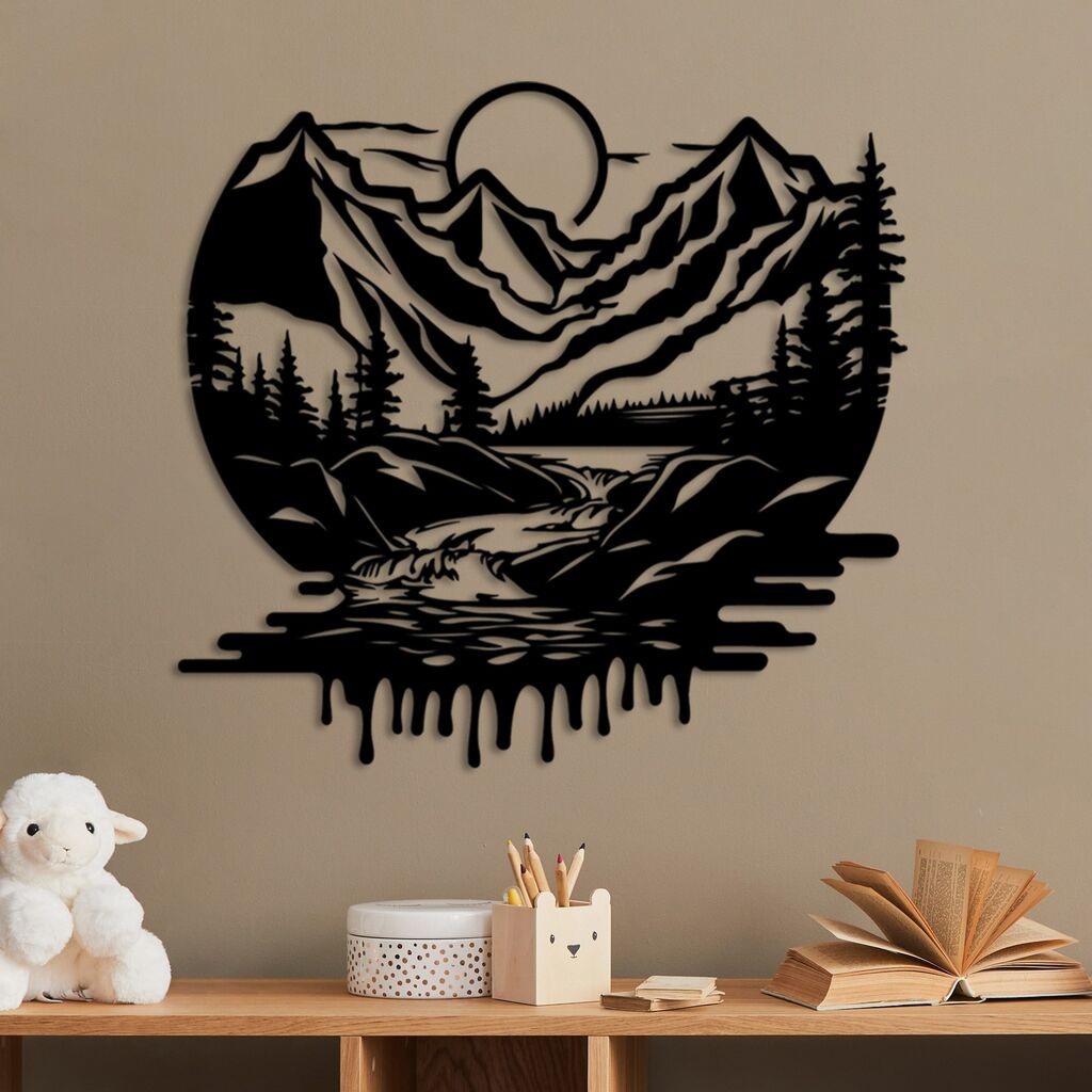 Wallity Zidna dekoracija Planinska rijeka, 51 x 54 cm, Crna