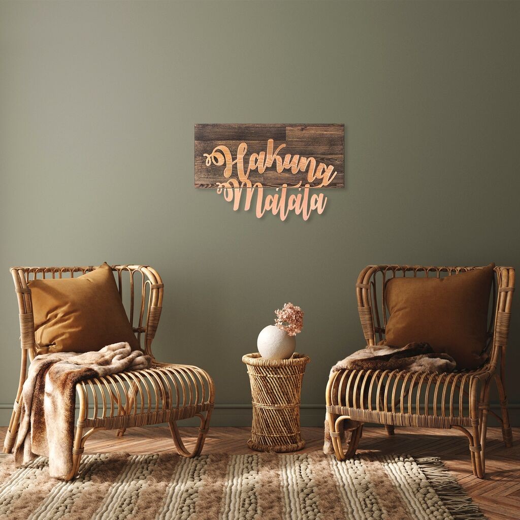 Wallity Zidna dekoracija Hakuna Matata Metalni dekor, 38 x 58 cm, Smeđa