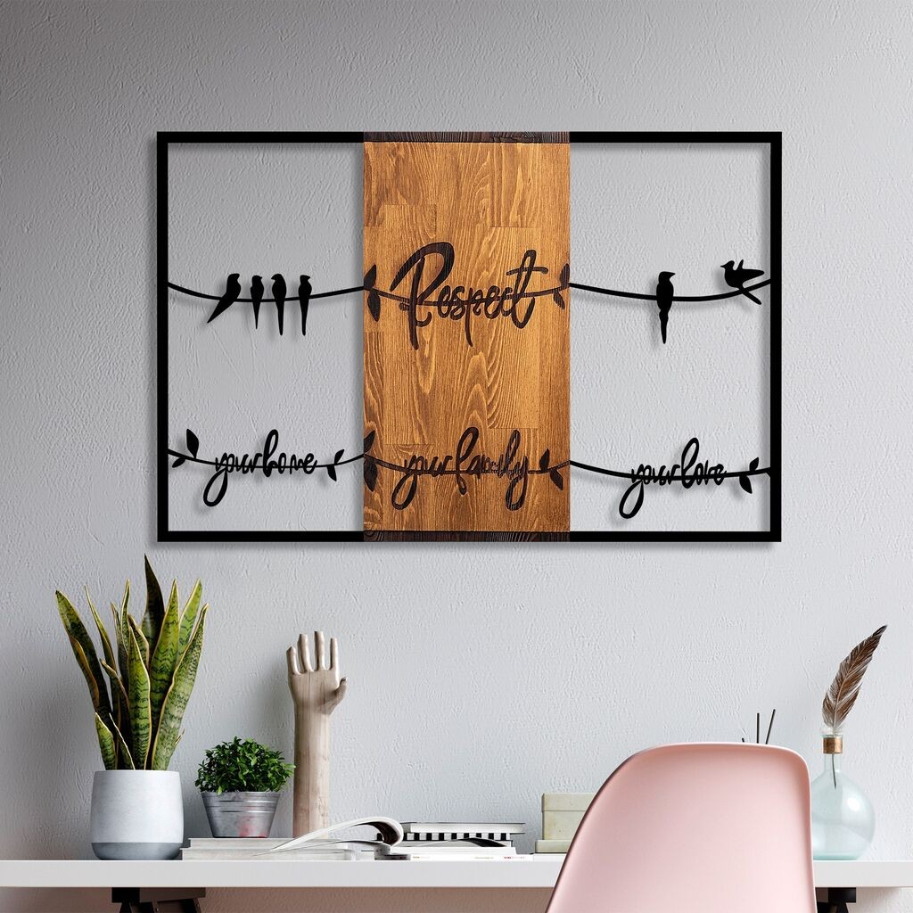 Wallity Zidna dekoracija Poštuj svoj dom, svoju porodicu, svoju ljubav 1, 88 x 57 cm, smeđa