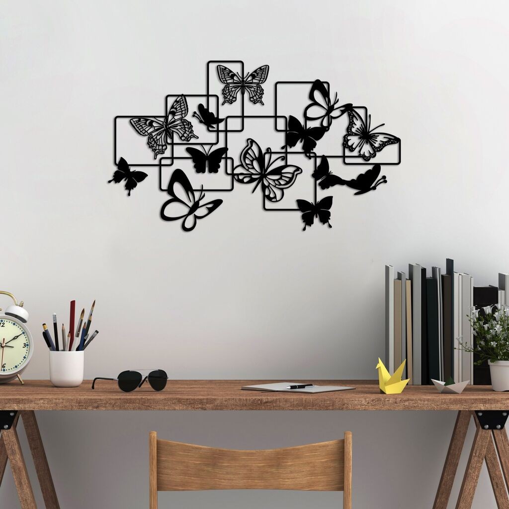 Wallity Zidna dekoracija Leptiri - L, 70 x 40 cm, Crna