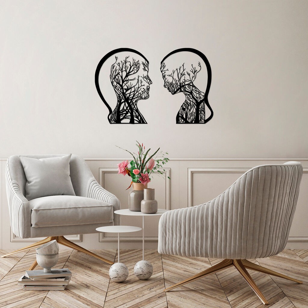 Wallity Zidna dekoracija Drvo Muškarac i Žena - 327, 52 x 70 cm, Crna