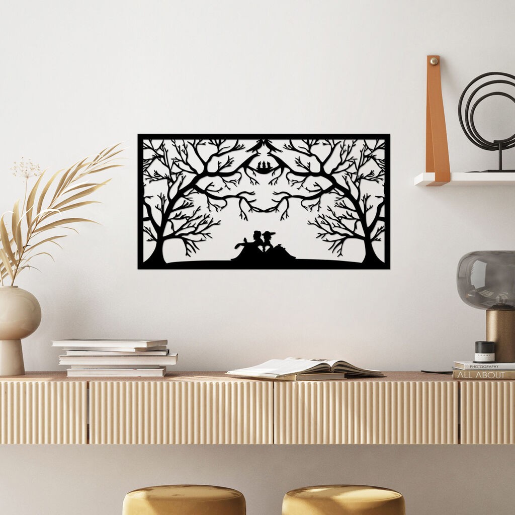 Wallity Zidna dekoracija Ptičje gnijezdo Zaljubljenici - 499, 37 x 70 cm, Crna