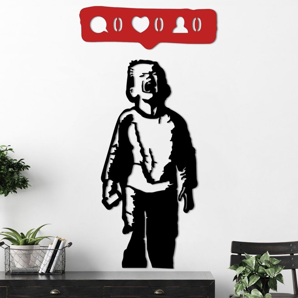 Zidna dekoracija Banksy Metal 05, 39 x 84 cm, Crna