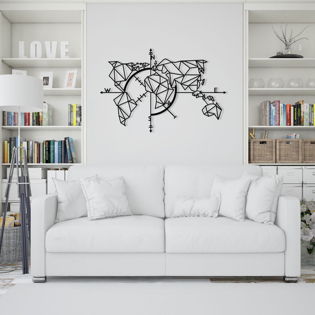 Wallity Zidna dekoracija Mapa svijeta Metalni Dekor 2, 111 x 74 cm, Crna