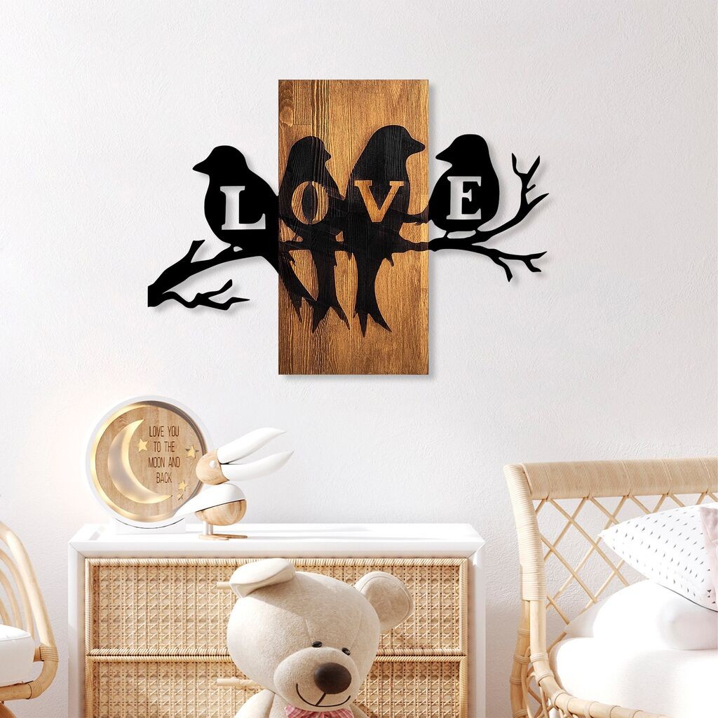 Wallity Zidna dekoracija Ptice ljubavi, 57 x 75 cm, Smeđa