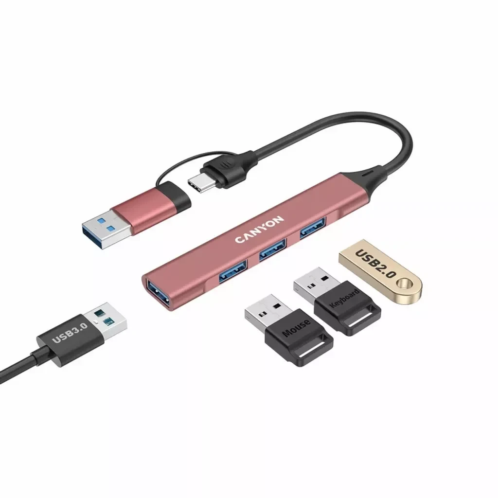 Canyon Hub Canyon DS-02 4in1 USB-A/C, Roze