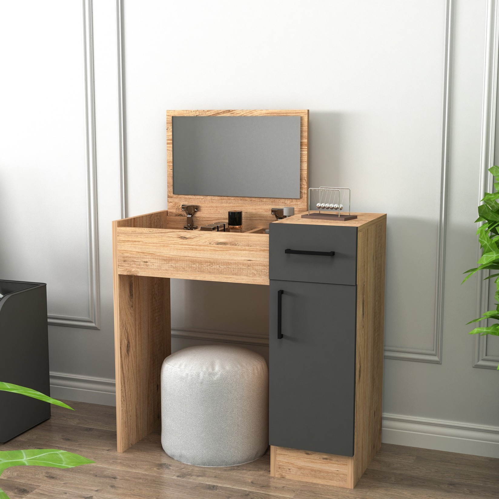 Hanah Home Stol za šminkanje 108x77x37.3cm Bež-Antracit