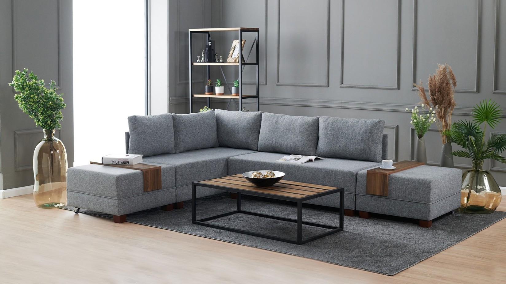 Atelier del Sofa Kutna garnitura Fly 210x70x280cm Siva