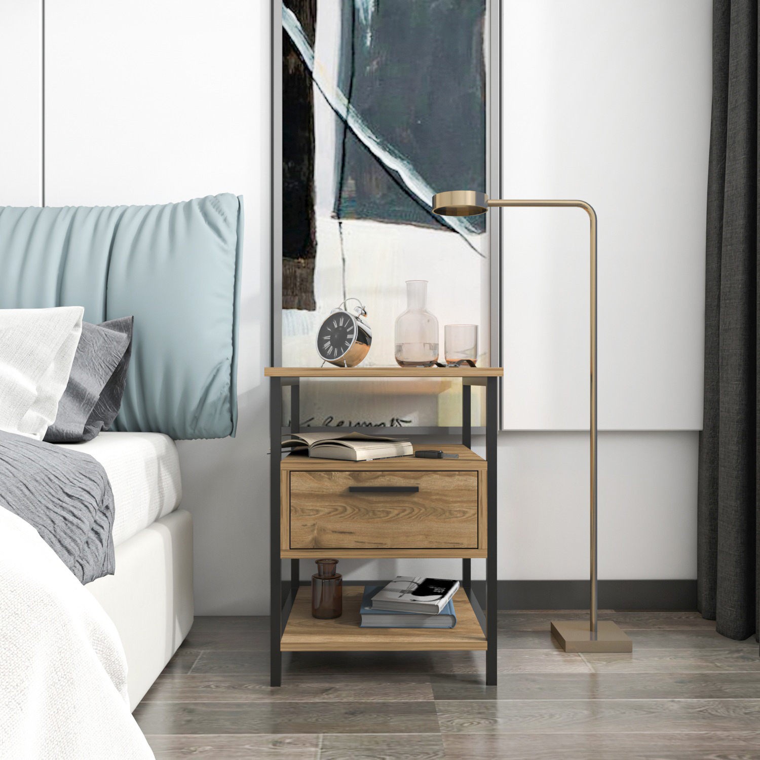 Hanah Home Noćni Ormarić Alba 45x61.8x45cm Crni Hrast