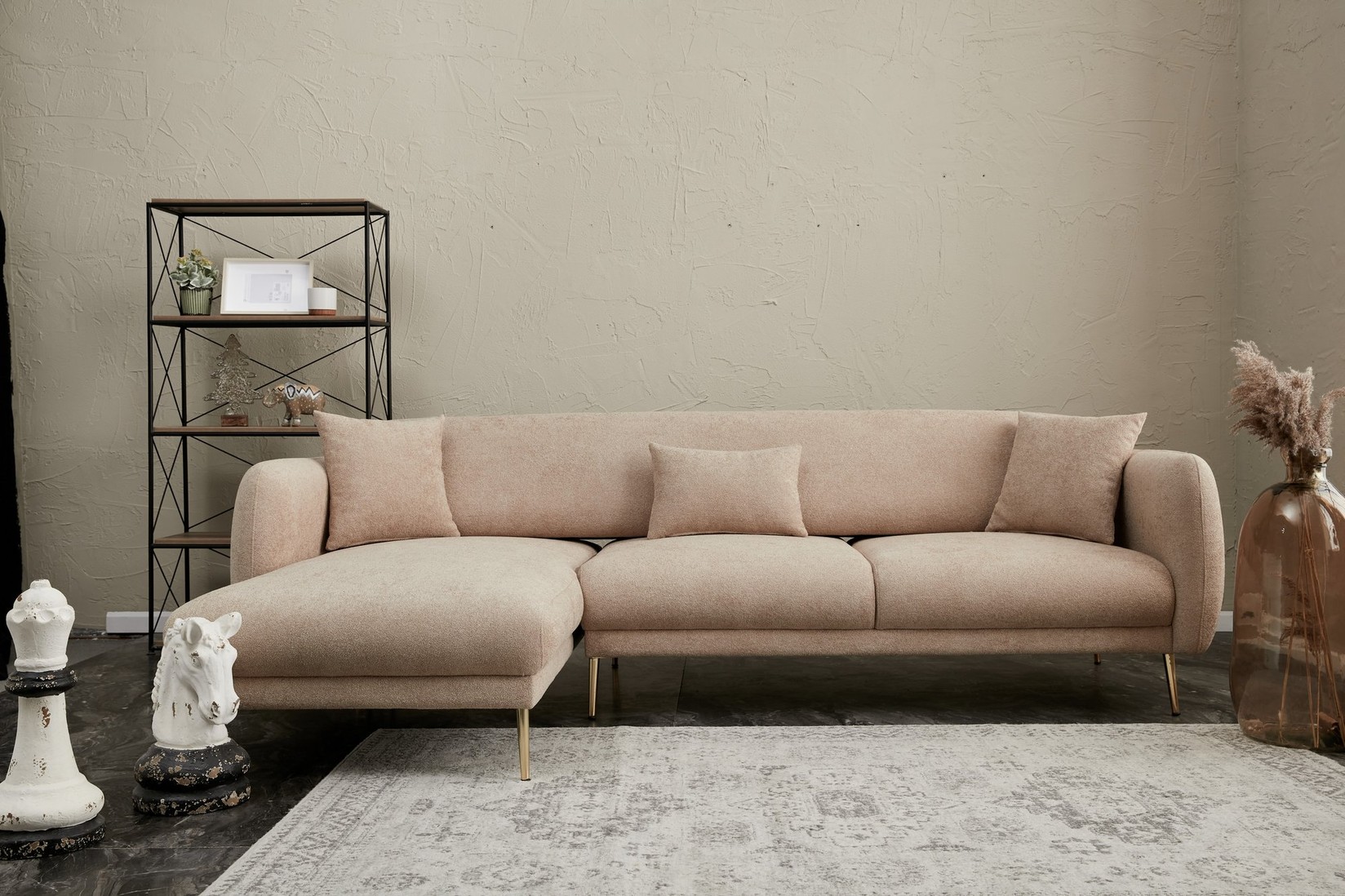 Atelier del Sofa Kutna sofa Simena 266x80x95cm Bež-Zlatna