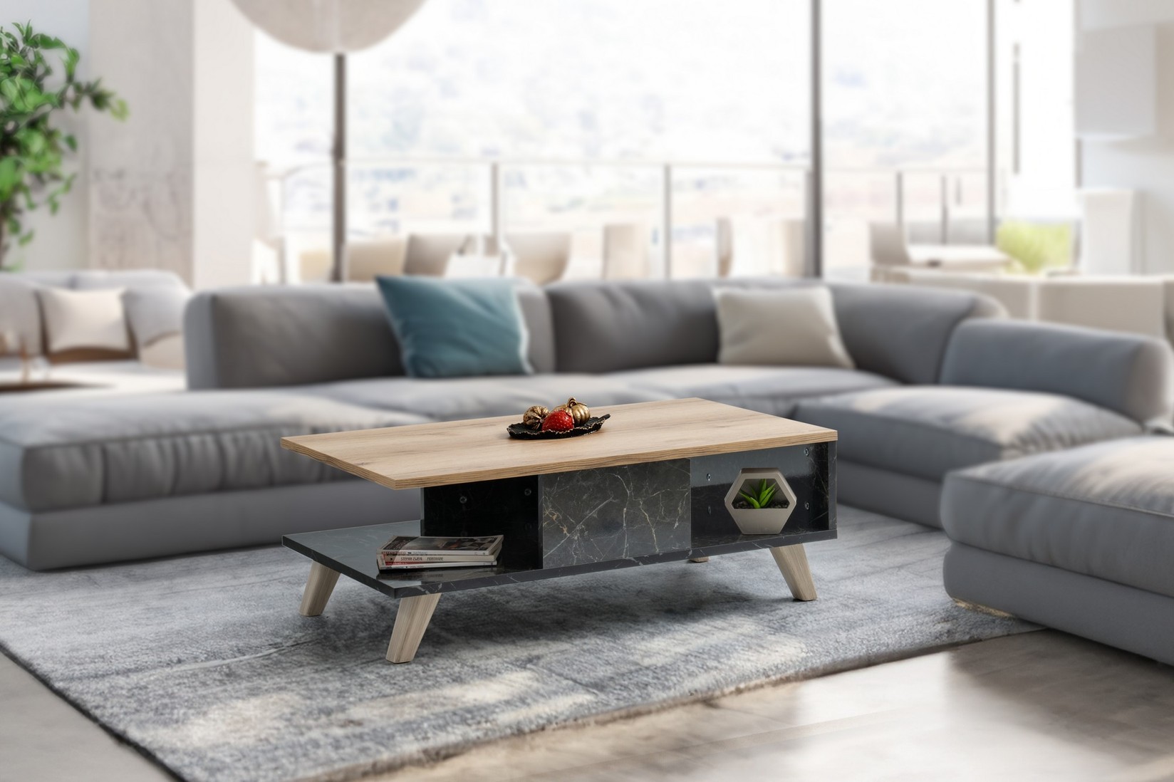 Hanah Home Club sto Sumer O2030 90x35.6x54cm Smeđi-Mramor