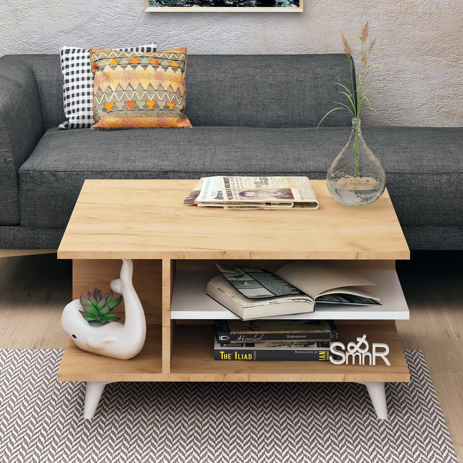 Hanah Home Club sto Skull 80x40x80cm Hrast-Bijela