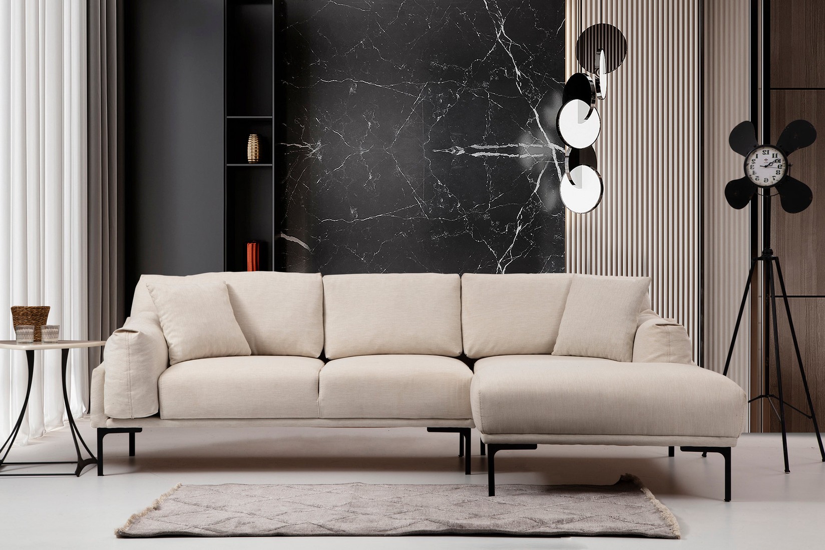 Atelier del Sofa Kutna garnitura Leo 90x65x255cm Krem