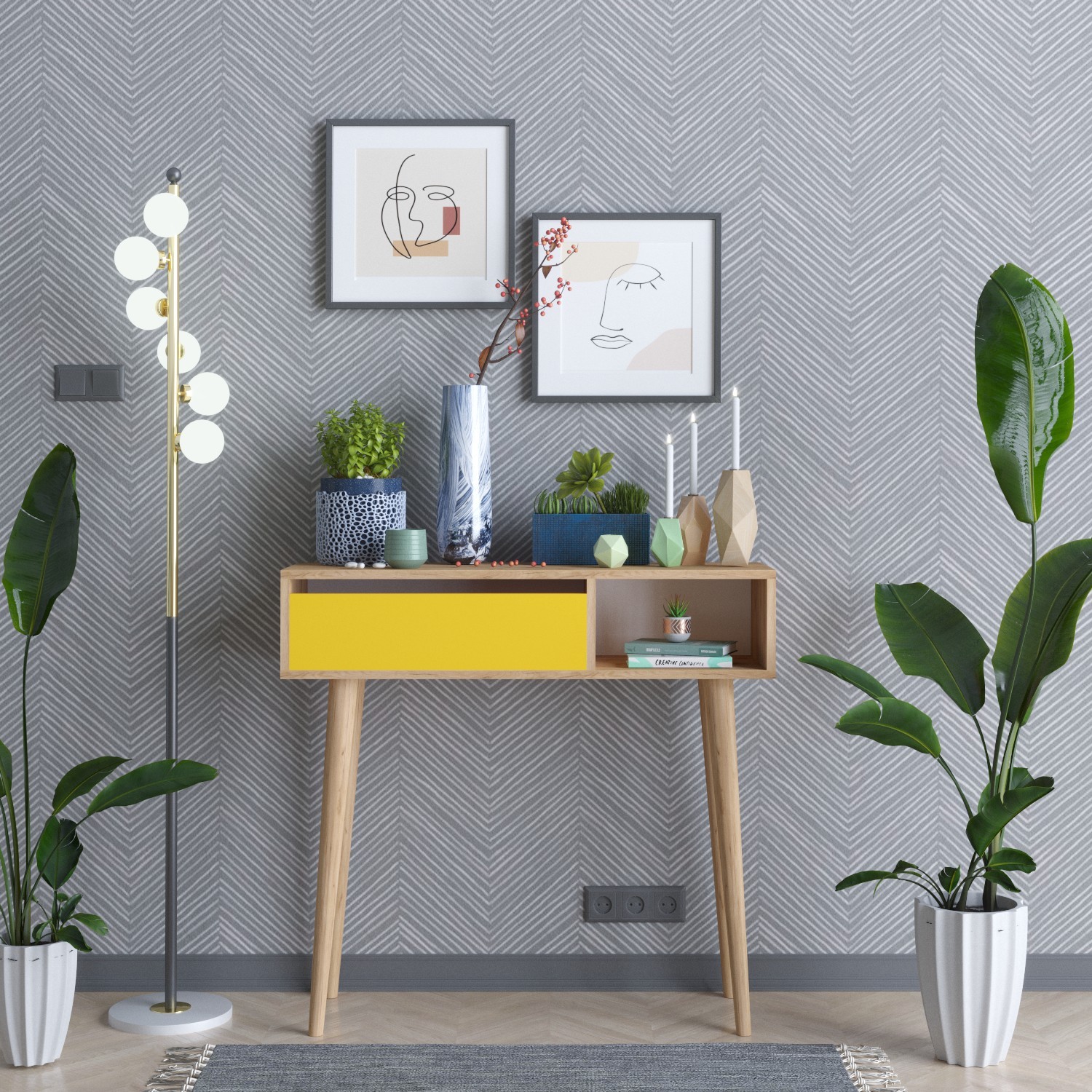 Hanah home Polica 100x30x94cm Hrast-žuta