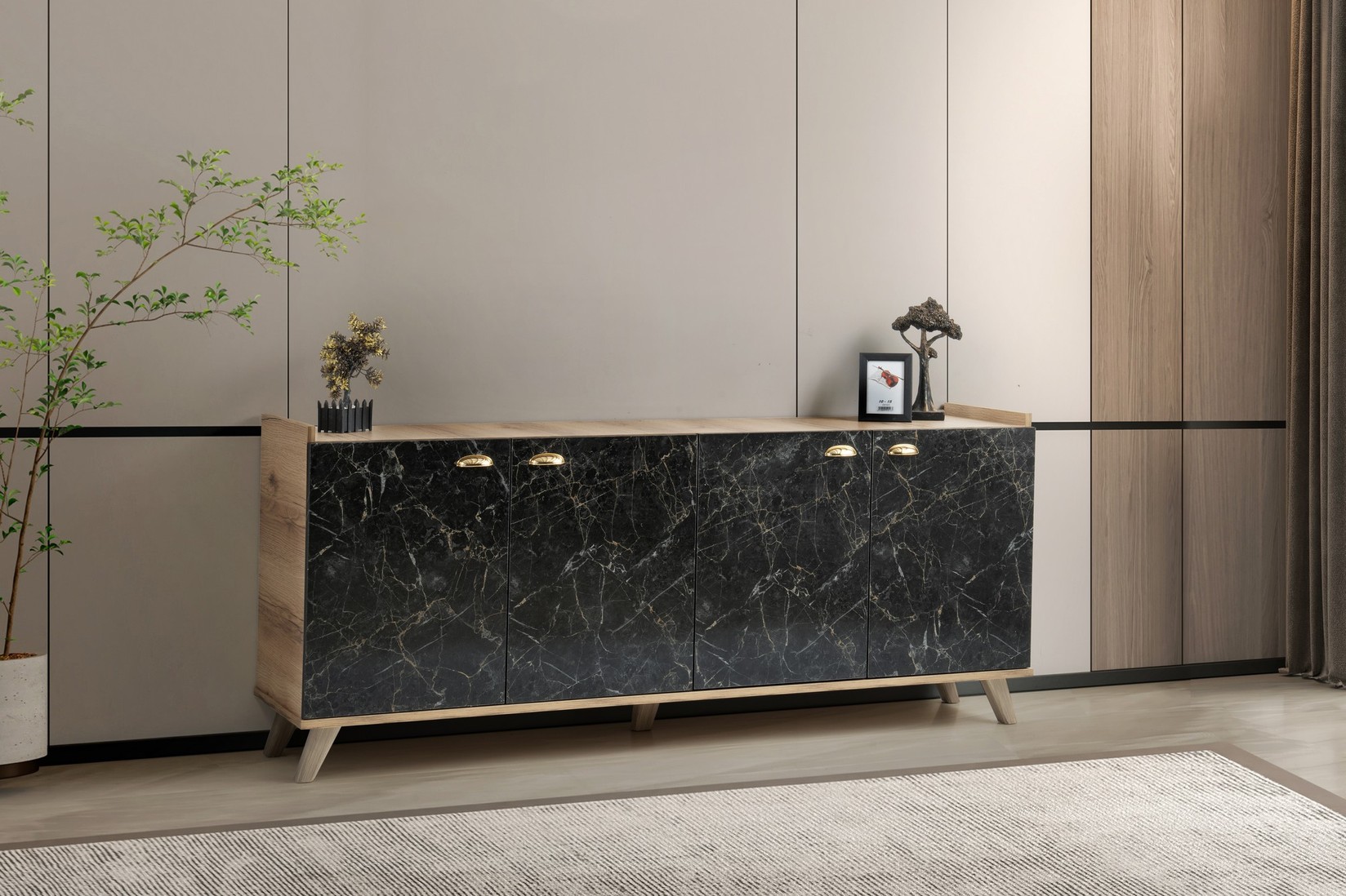 Hanah Home Komoda Sumer H3030 180x77.8x41cm Smeđa-Mramor