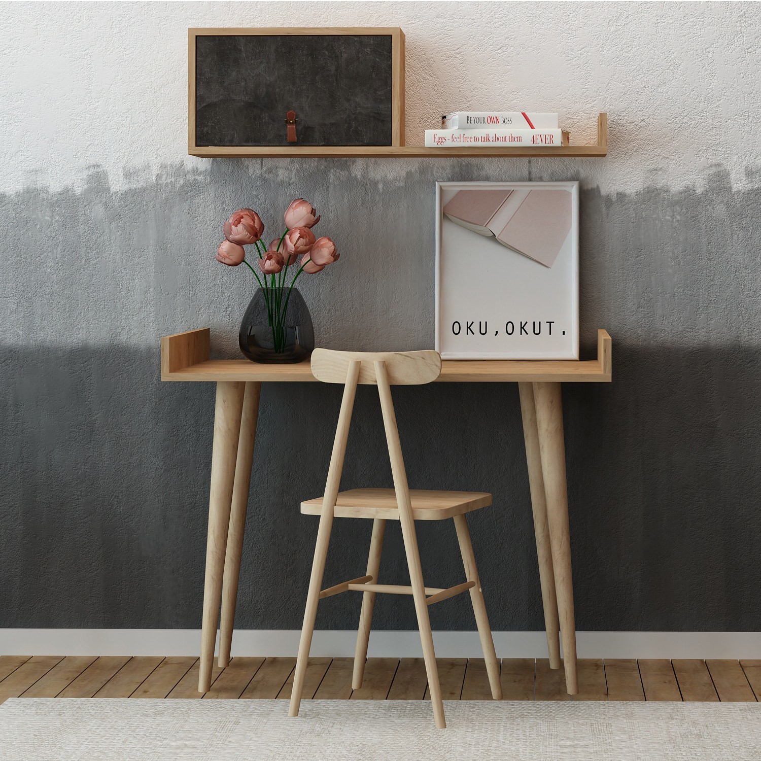 Hanah home Radni sto 100x81x60cm Hrast-Tamnosiva