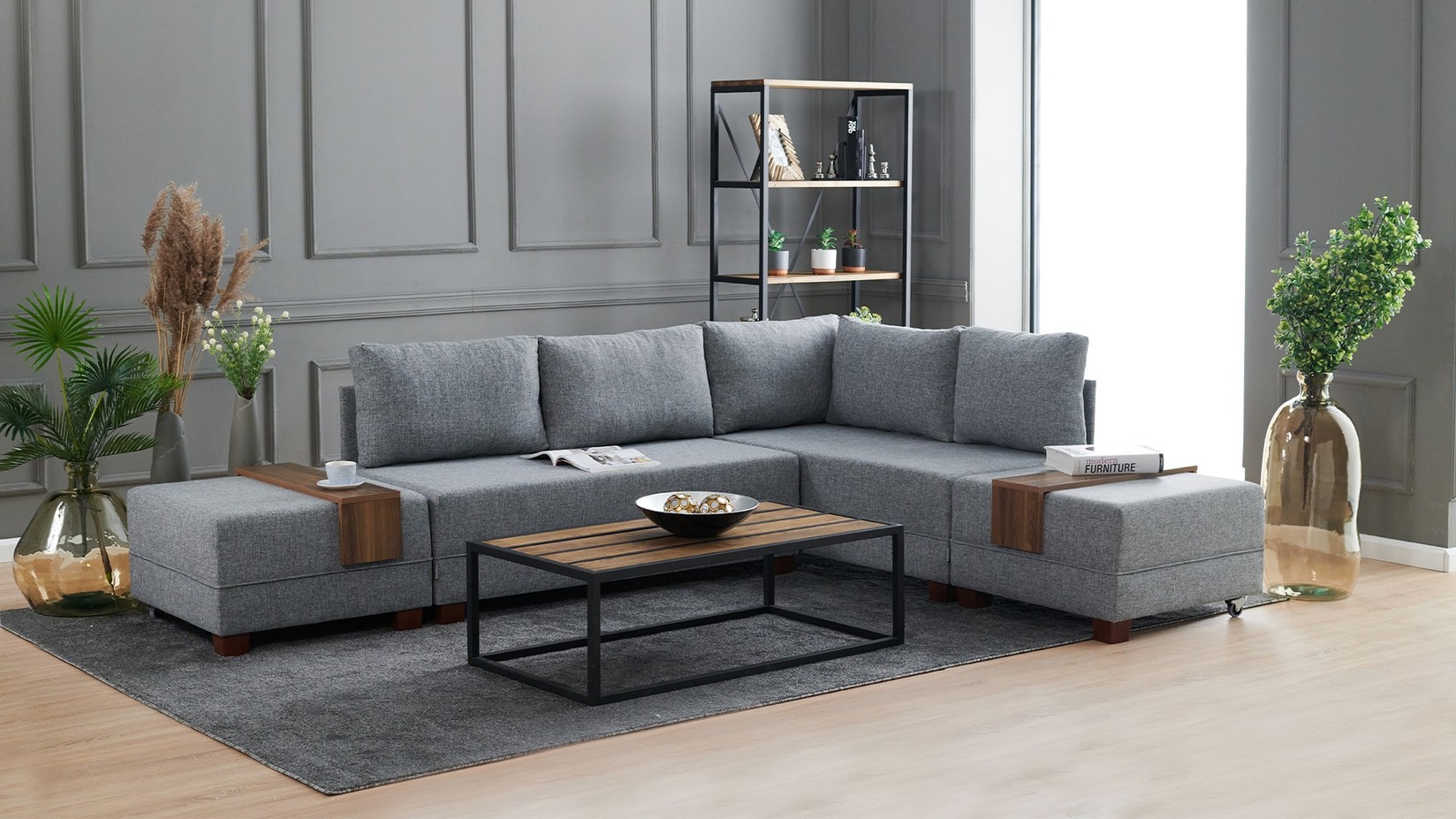 Atelier del Sofa Kutna garnitura Fly 210x70x280cm Siva