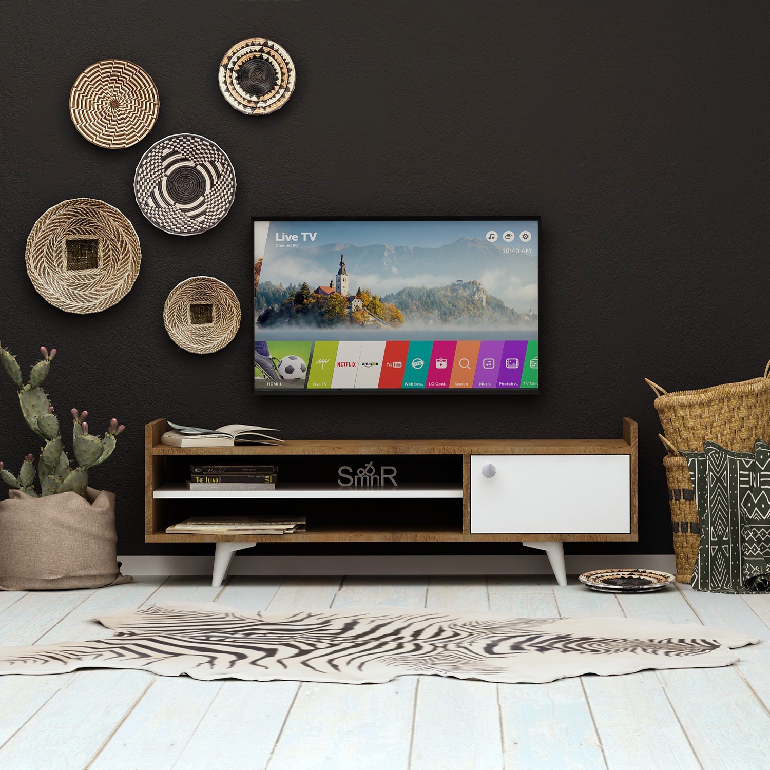 Hanah home TV komoda Ticaba hrast-bijela