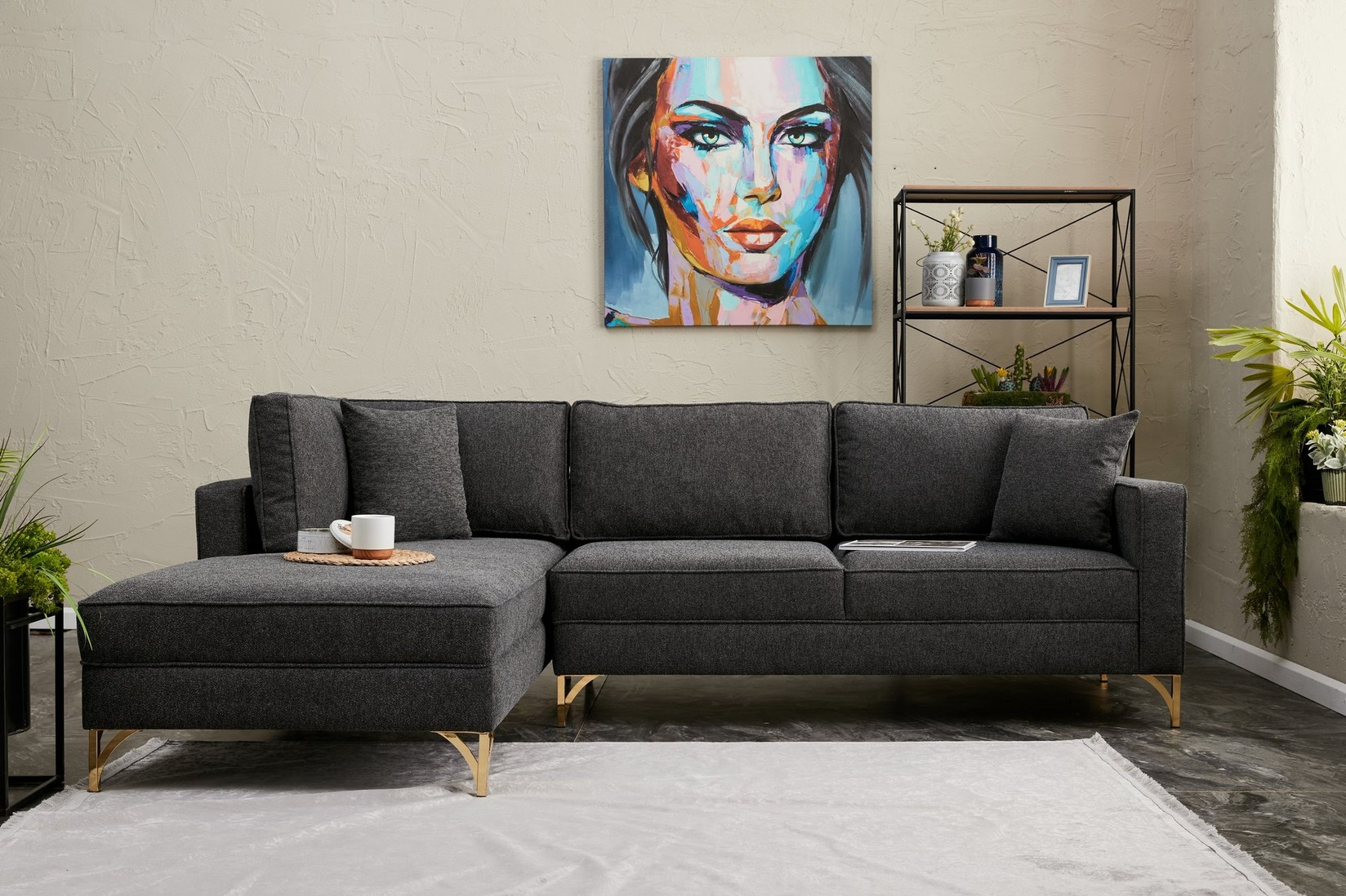 Atelier del Sofa Kutna garnitura Berlin 258x83x181cm Antracit-Zlatna