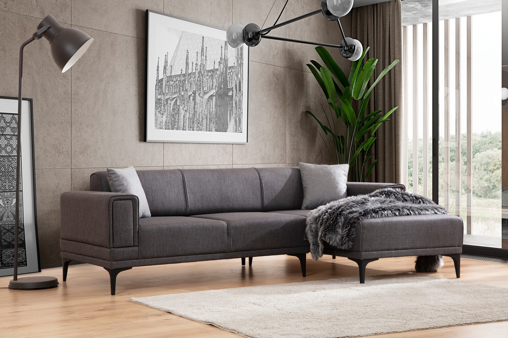 Atelier del Sofa Kutna sofa Horizon 85x77x250cm Tamno siva