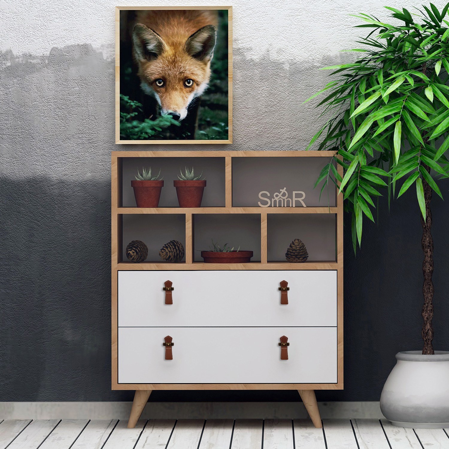 Hanah Home Komoda Beggu 70x85,6x40cm Hrast-Bijela