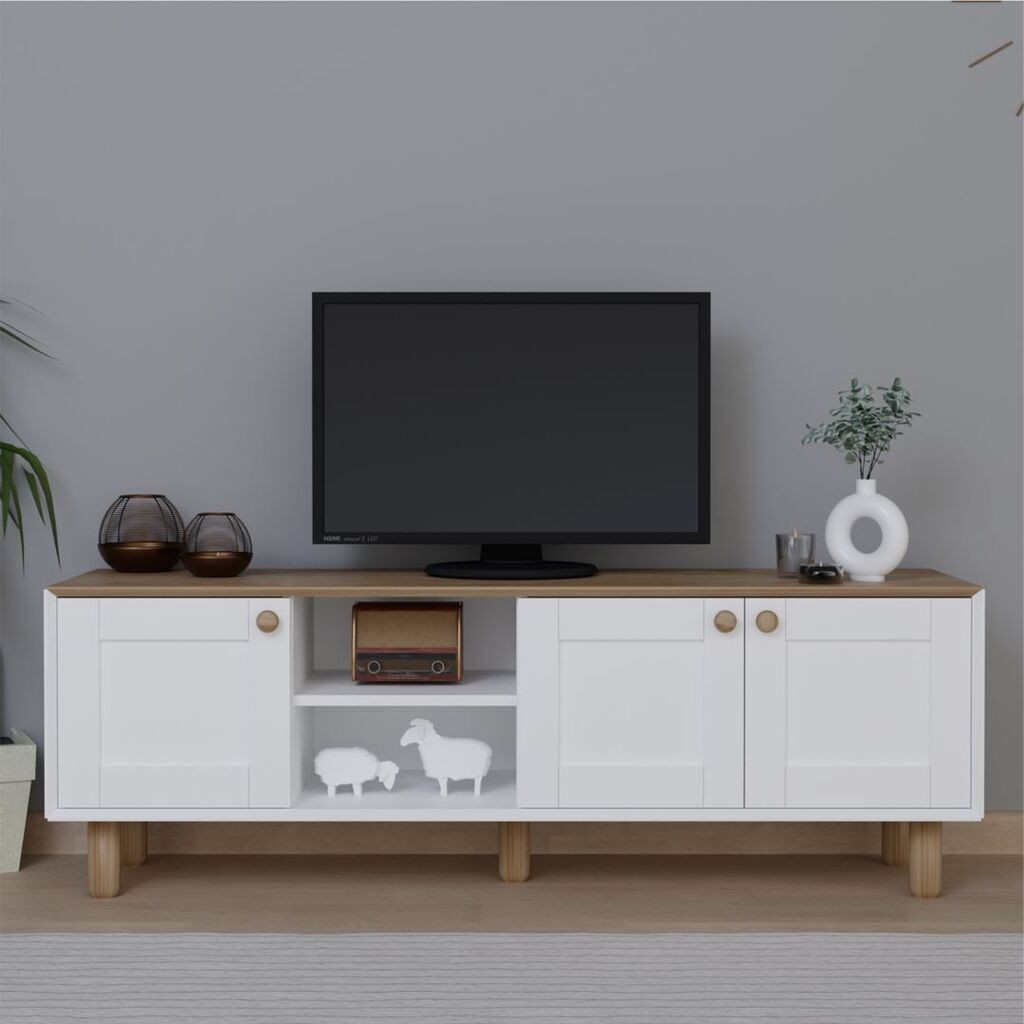 Hanah Kućna TV komoda, boemski stil, 1600-83, 160x56x40 cm, bijela