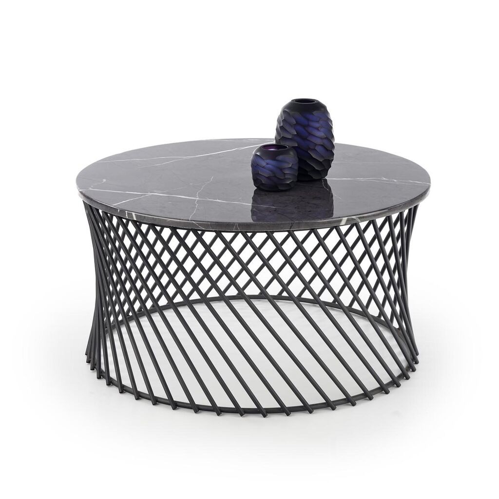 Klub sto 9590114 MDF mermer izgled sa crnom metalnom bazom